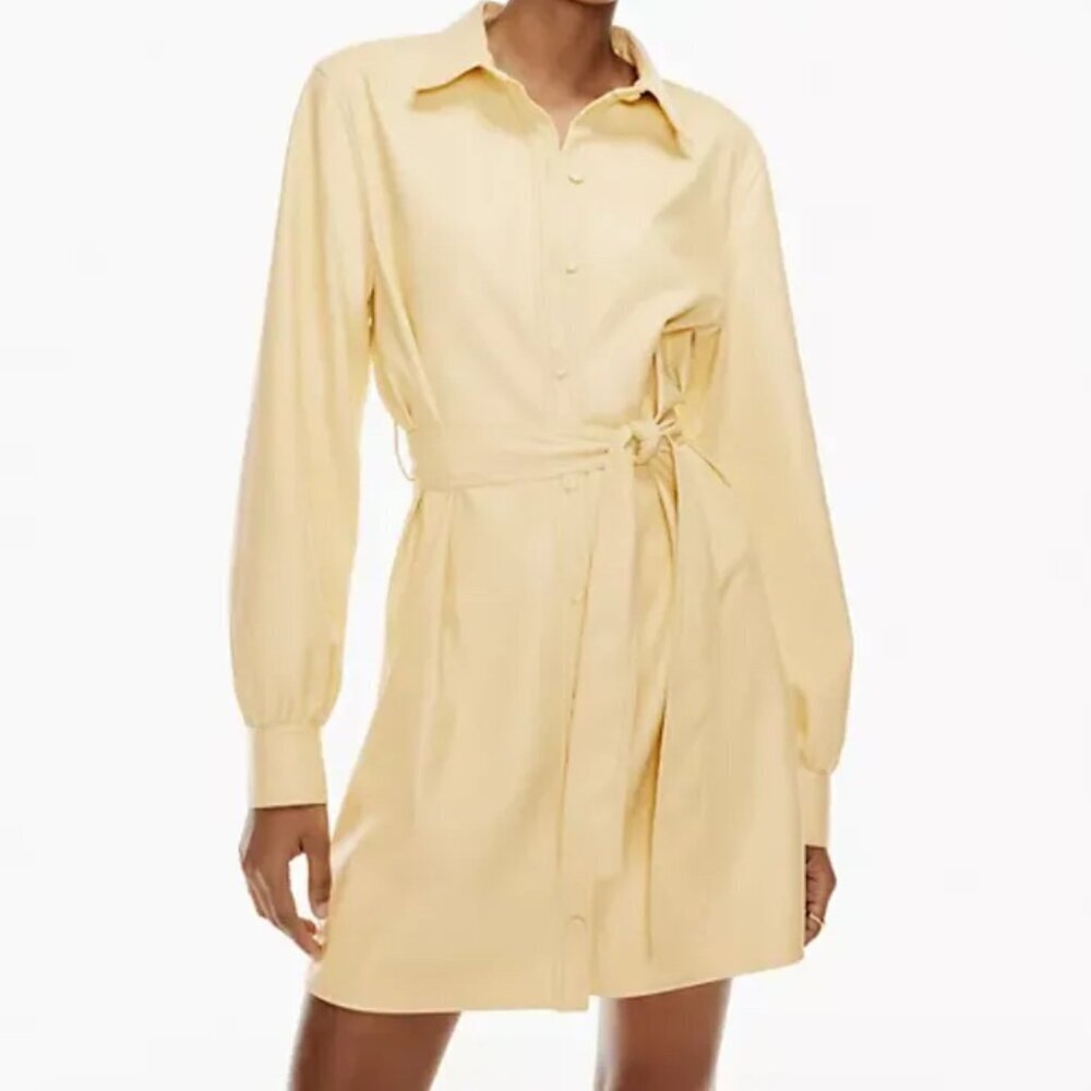 Aritzia Soft Butter Yellow Shirt Dress with Tie Waist